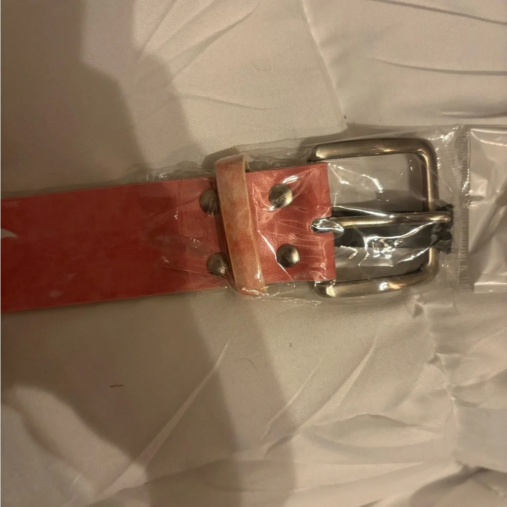 Harley-Davidson Coral Pink Leather Belt with White Logo appr. 36” long NWT
